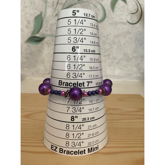 Purple Beaded Bracelet With Silver Tone Toggle Clasp - Picture 3 of 3
